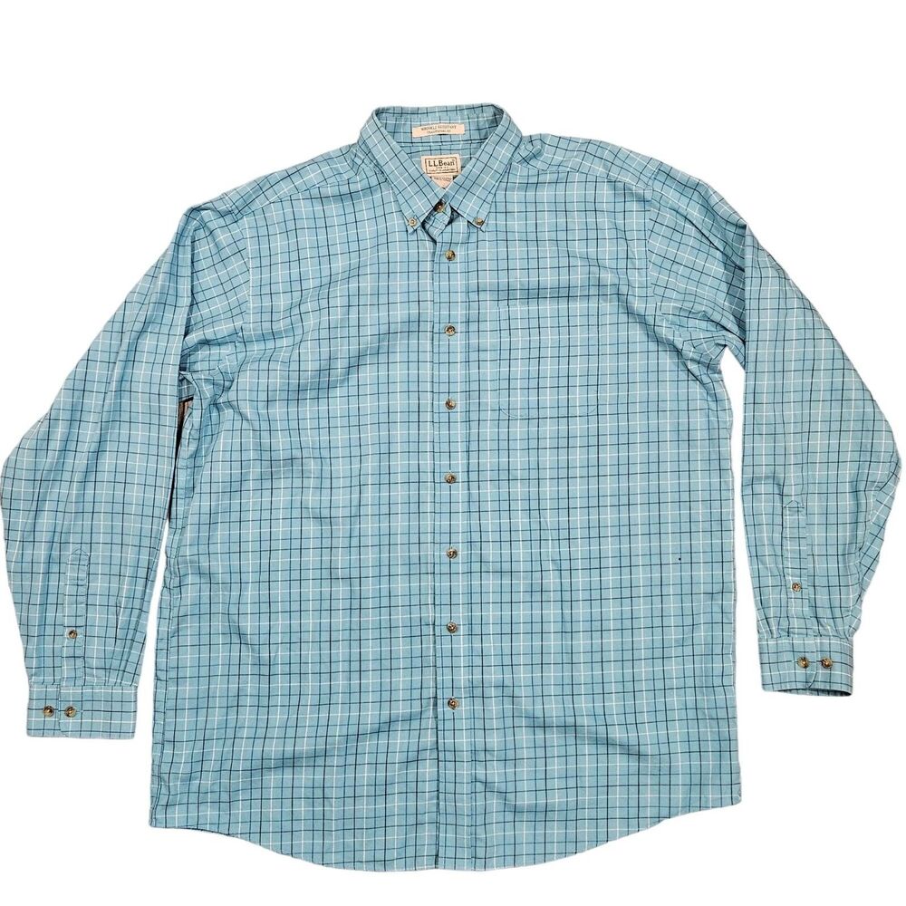L.L. Bean Men's Aqua Plaid Long Sleeve Button Down Shirt Size XL-Tall Soft